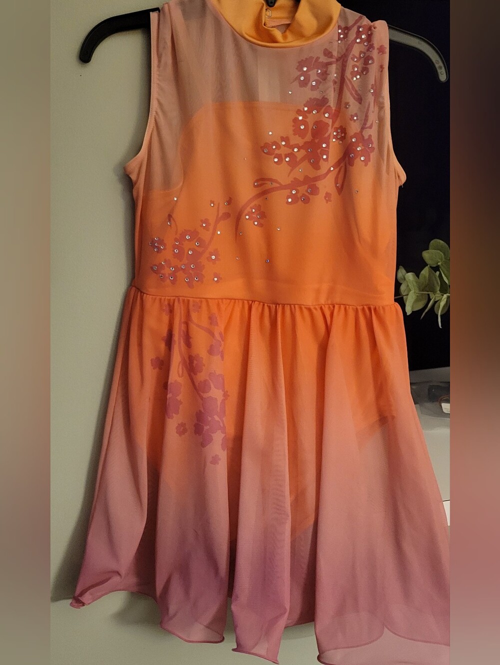 Weissman Orange to Pink Gradient Costume with Floral Rhinestones